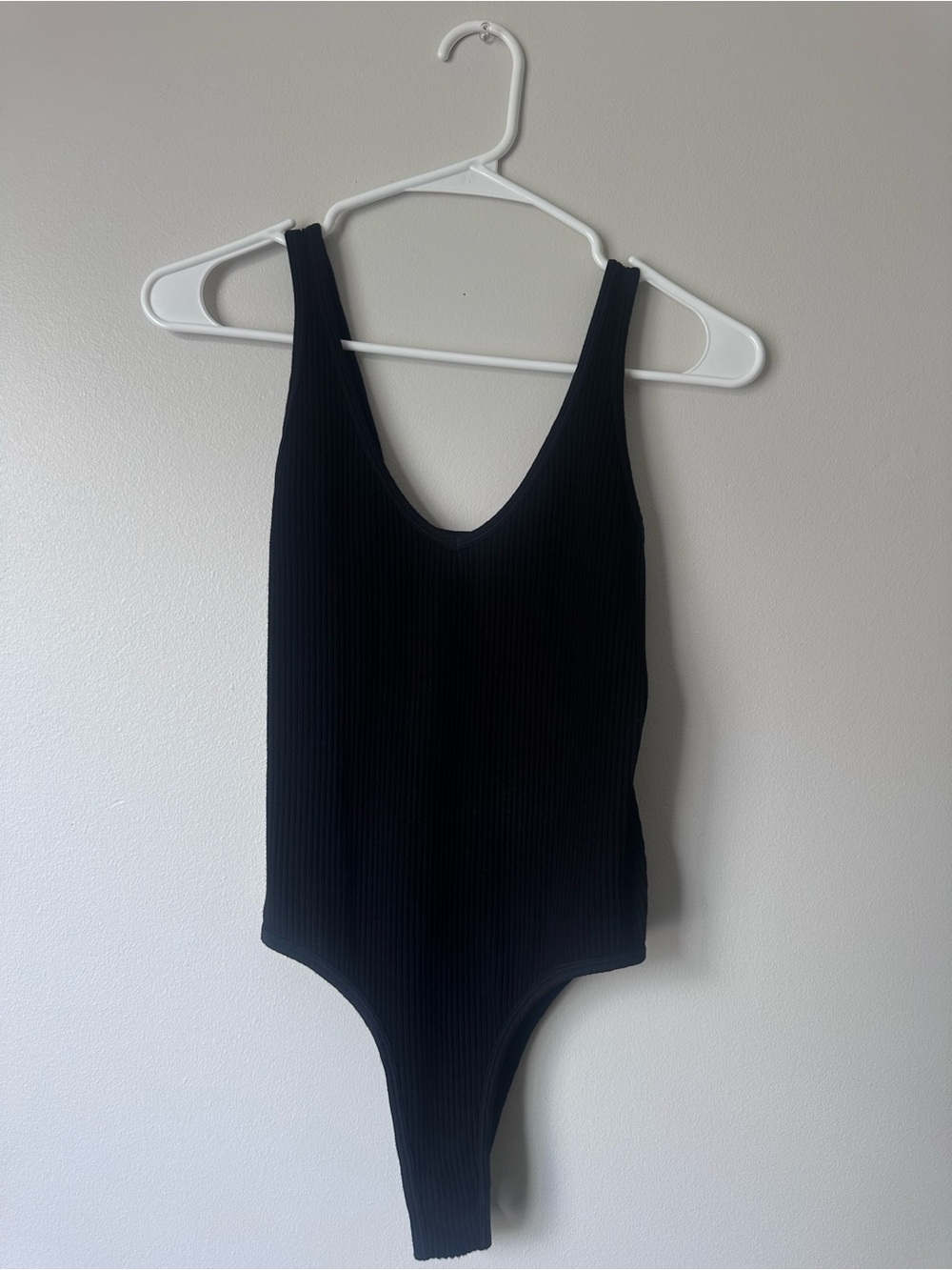 Aura Black Ribbed One‑Piece Bodysuit – One Size